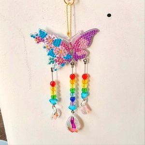 Blingy Multicolored Butterfly & Flowers Suncatcher